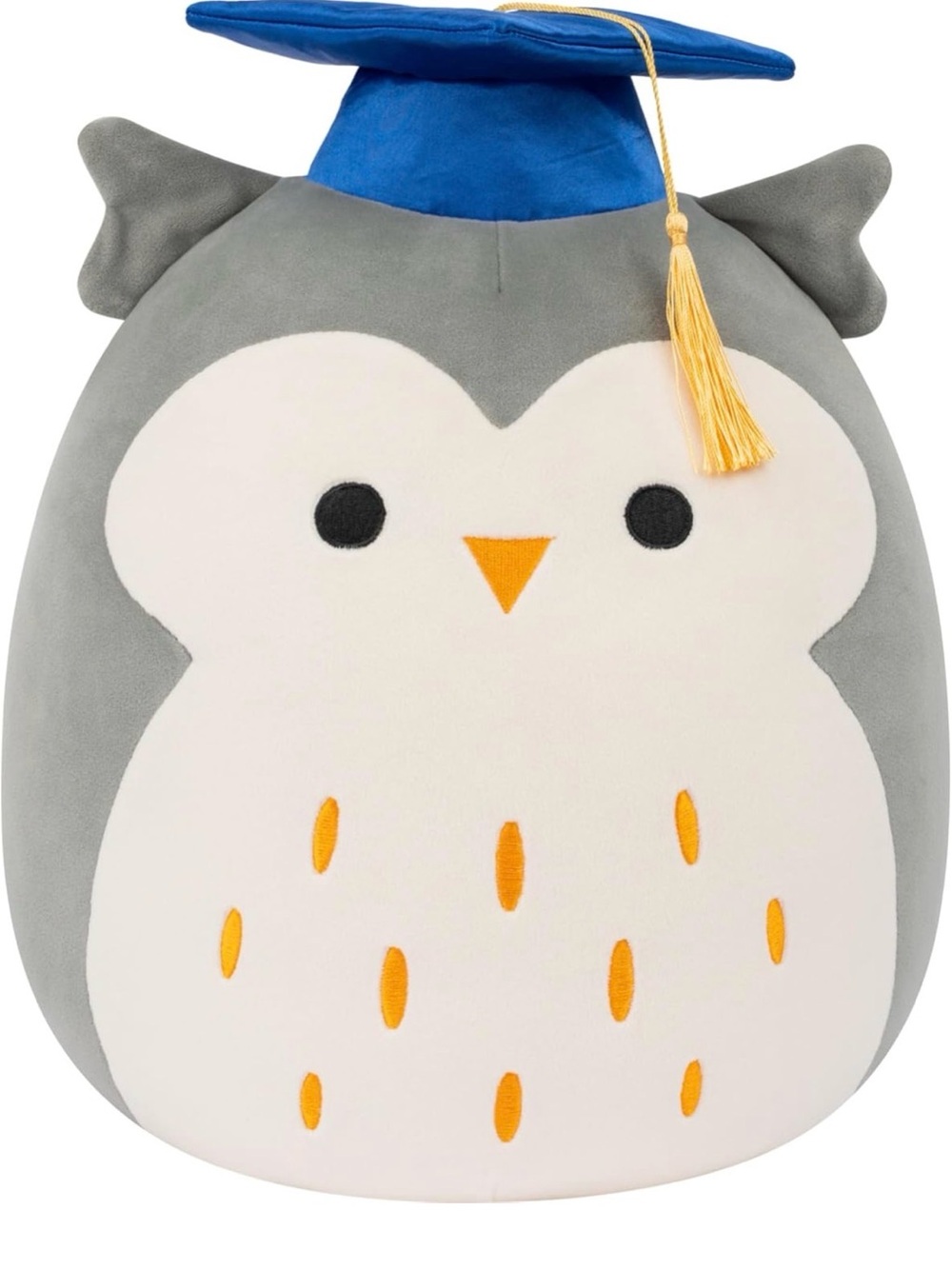 Gray & White Owl Plush with Blue Graduation Cap